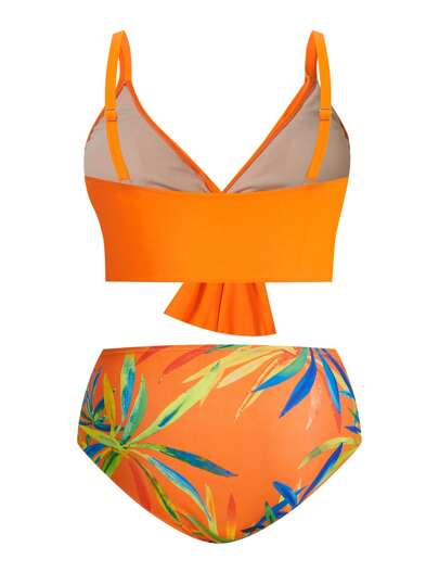 Swim Oasis 3 قطعة/مجموعة ملابس السباحة مقاس كبير مطبوع بشكل الفيونكة بليزر وبيكيني و تنانير للحمام للنساء، بنطلون للشاطئ والعطلات الصيفية