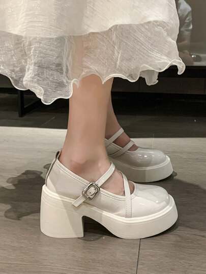 أحذية أوكسفورد حريمي حذاء منصة أكسفورد ماري جين بكعب عالٍ أسود سميك متعدد الاستخدامات من الجلد للنساء بطراز كلاسيكي عتيق لصيف 2025