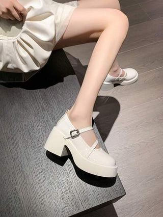 أحذية أوكسفورد حريمي حذاء منصة أكسفورد ماري جين بكعب عالٍ أسود سميك متعدد الاستخدامات من الجلد للنساء بطراز كلاسيكي عتيق لصيف 2025