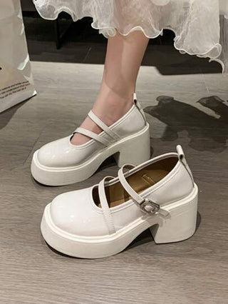 أحذية أوكسفورد حريمي حذاء منصة أكسفورد ماري جين بكعب عالٍ أسود سميك متعدد الاستخدامات من الجلد للنساء بطراز كلاسيكي عتيق لصيف 2025