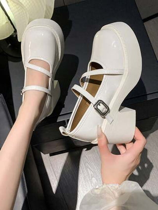 أحذية أوكسفورد حريمي حذاء منصة أكسفورد ماري جين بكعب عالٍ أسود سميك متعدد الاستخدامات من الجلد للنساء بطراز كلاسيكي عتيق لصيف 2025