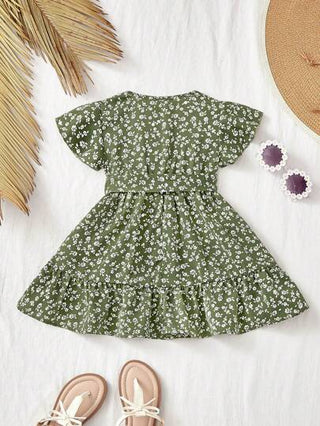 فساتين بيبي فستان بناتي صيفي قصير الأكمام مزخرف بزهور صغيرة 1 قطعة (مطابق للأم، 2 قطع تباع بشكل منفصل)