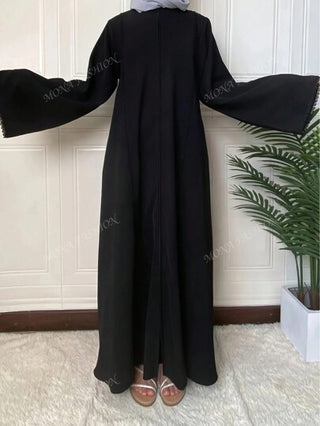 عباية طراز تركي/أنيقة بلون سادة مزينة بالدانتيل وسحاب للنساء ، محتشمة