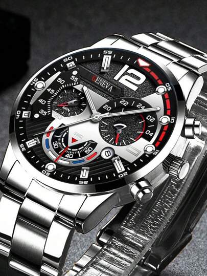 2 قطعة / مجموعة ساعة فاشن فضية اللون كوارتز مع تقويم وسوار فضي بشكل كيوبان، ساعة مثالية للاستخدام اليومي، هدية عيد ميلاد رائعة للمراهقين