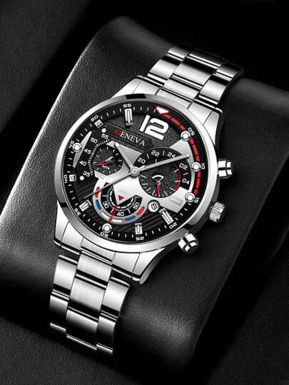 2 قطعة / مجموعة ساعة فاشن فضية اللون كوارتز مع تقويم وسوار فضي بشكل كيوبان، ساعة مثالية للاستخدام اليومي، هدية عيد ميلاد رائعة للمراهقين