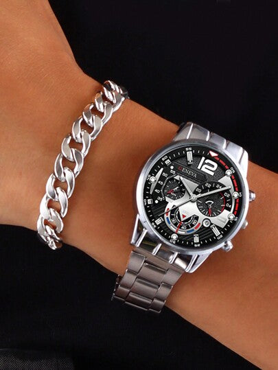 2 قطعة / مجموعة ساعة فاشن فضية اللون كوارتز مع تقويم وسوار فضي بشكل كيوبان، ساعة مثالية للاستخدام اليومي، هدية عيد ميلاد رائعة للمراهقين