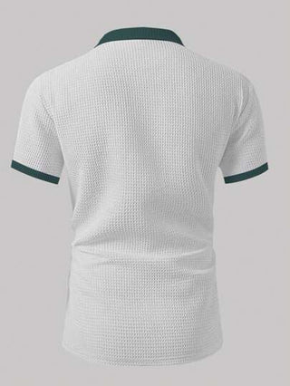 تي شيرت بولو عادي بأكمام قصيرة باللون المركب، طباعة رقمية ثلاثية الأبعاد على نسيج وافل بسيط للأعمال والتنقل، فتحة سحاب عادي