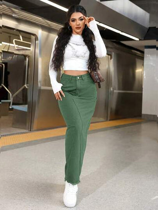 EZwear تنورة ستان طويلة مستقيمة كاجوال مع جيوب