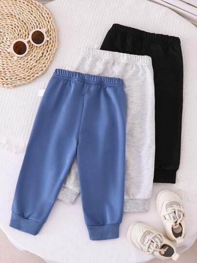 3 عبوات بنطلونات بذلة كاملة ثابتة اللون للأطفال الرضع بنات/أولاد بالأبيض والأسود والأزرق، متعددة الاستخدامات للمنزل والخارج واللعب والسفر، عبوة قيمة