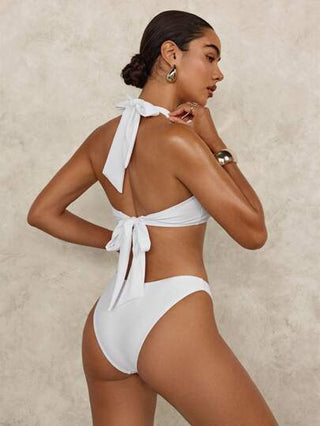Swim Glamine مجموعة بكيني حلقي كلاسيكي أنيق وجذاب مزين بزهرة معدنية، للنساء، لفصل الصيف والعطلات الشاطئية