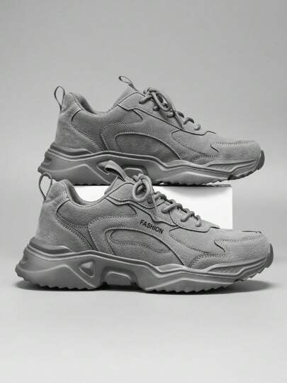 أحذية رياضية كاجوال للرجال مطبوعة بالحروف وبتصميم رقعي ذو رباط، خفيفة الوزن مريحة للجري أو الاستخدام اليومي، باللون الأسود