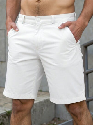 Manfinity Homme شورتات بخصر مرن مناسبة للاستخدام اليومي والخارجي للرجال، أشكال ألوان سادة وتفاصيل عصرية، مناسبة كهدية لخطيب أو زوج، ملابس صيفية للرجال