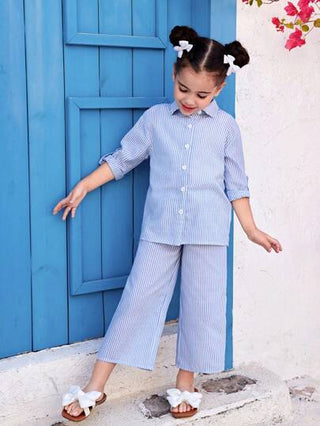 تيشيرتات بناتي طقم بنطال كاجوال منسوج واسع و قميص كاجوال مخطط منسوج 2 حبة للفتاة الشابة