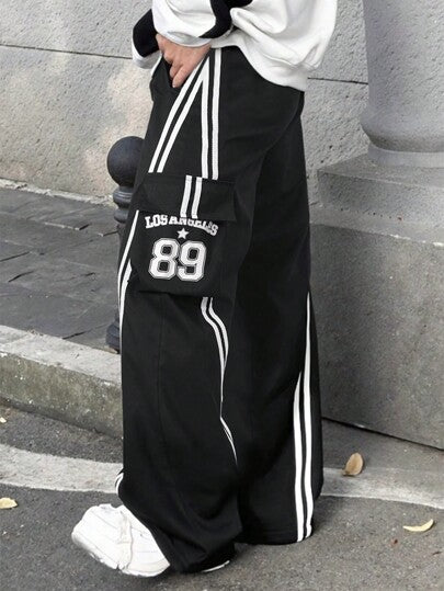 Manfinity EMRG بنطلون كارجو رجالي من مانفينتي إيمرج، بجيوب منفرجة فضفاضة مستقيمة للرياضة والكاجوال، بنطلون كارجو