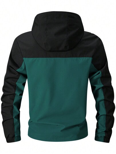 معطف بسحاب رجالي كارديجان طويل الأكمام بألوان متباينة، للربيع/الخريف