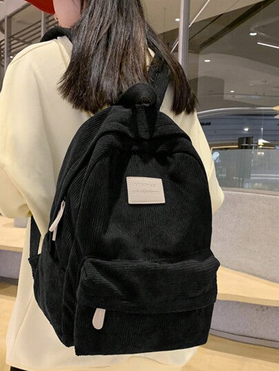 shinaier حقيبة ظهر كبيرة السعة مطبوعة بحرف باللون الأحادي من قماش الكوردوروي المخطط للطلاب