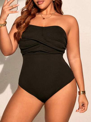 Swim Lushoire بدلة سباحة قطعة واحدة للنساء بحجم كبير ذات لون أحادي مع تصميم الصدر متقاطع، أنيقة بتصميم بسيط وعصري