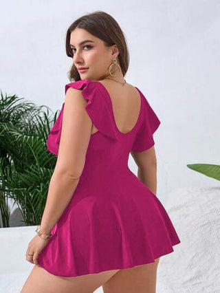 SHEIN Swim Curve مجموعة بيكيني بحجم كبير للسيدات، موديل وردي سادة ذو ربطة خصر، قطعتان منسقتان للثياب السباحة، آنيقة ومناسبة للعطلات