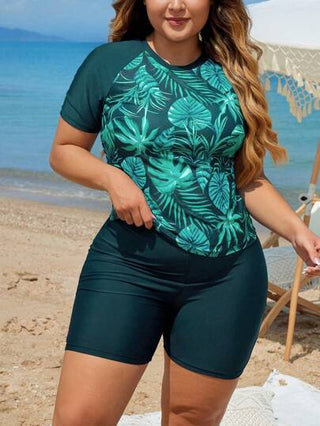 Swim Lushoire مجموعة مثيرة للصيف + مقاس كبير 2 قطعة: توب كم قصير بنقشة عشوائية وشورت فضفاض، ملائمة وقابلة للارتداء اليومي للعطلة المريحة