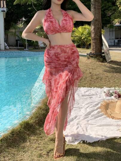 DAZY بكيني بقصة عنق على هيئة زهور جذابة للنساء، مناسب للصيف والشاطئ والعطلات