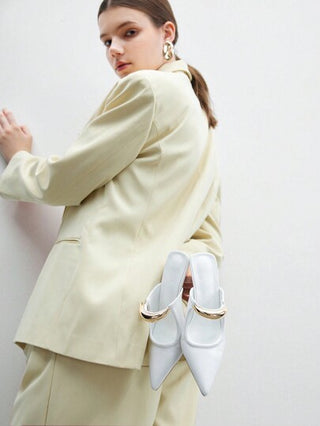 CUCCOO BIZCHIC أحذية كعب عالي بنعل مدبب، مزين بهلال ذهبي أنيق، مناسب للعمل والمناسبات الرسمية والملابس المكتبية، أحذية مول ، جلد وبي يو أبيض