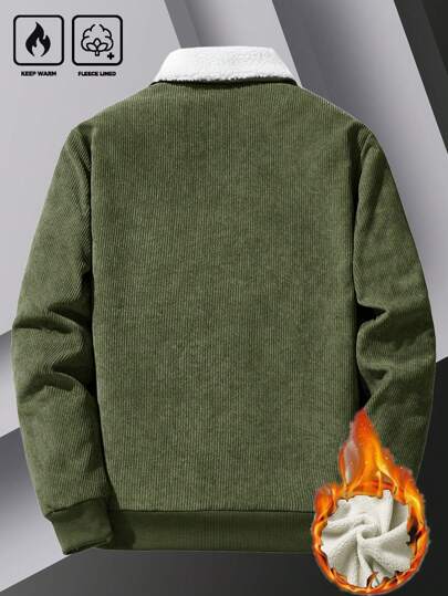 Manfinity Homme جاكيت كاجوال رجالية مبطنة بالقطيفة ، مطبوع عليها حرف ، مناسبة للخريف والشتاء