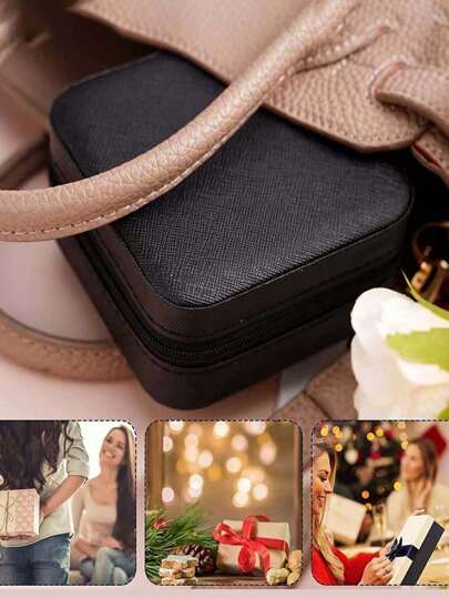 قطعة واحدة علبة مجوهرات صغيرة للسفر، حافظة مجوهرات متنقلة قابلة للإغلاق بسوست للأقراط والعقود والخواتم، صندوق مجوهرات جلدي محمول هدايا للنساء والبنات وصديقات العمر، ضروريات السفر والتنظيم لرحلة الصيف على الشاطئ