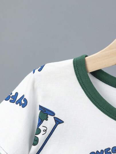 6 قطع/ مجموعة من بيجامات طقم قصير الأكمام شورت مطبوع برسوم ديناصورات ملونة للأطفال الصغار ، خفيفة الوزن ، ملابس منزلية صيفية للأولاد الصغار