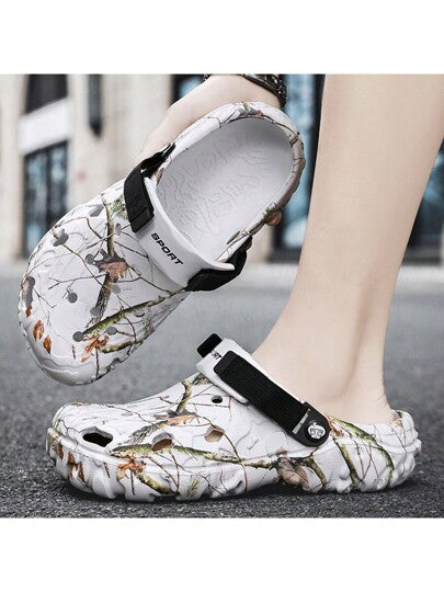 زوج من الكلوغ الخفيف الوزن والمريح للرجال، أحذية حدائق مفرغة مضادة للانزلاق، صنادل صيفية شبكية للرجال للاستخدام اليومي بالخارج، شباشب شاطئ بحراشف مانعة للانزلاق وسميكة (أشكال علوية عشوائية)