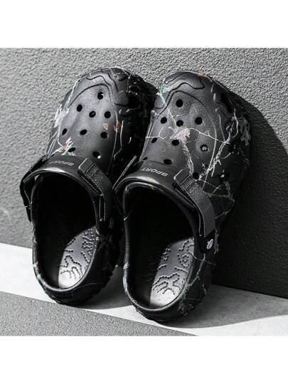 زوج من الحذاء الخفيف مريح الرجالي، كِلوج منفذ مفتوح مضاد للانزلاق لأحذية الحديقة، صنادل شبكية صيفية للرجال للاستخدام العادي في الخارج، صنادل شاطئ سميكة منع الانزلاق (طباعة غير متماثلة عشوائية)