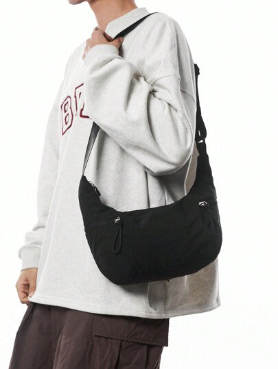 peach tree حقيبة رسول على شكل هلال القمر للرجال، حقيبة سفر عبر الجسم، محفظة متعددة الاستخدامات لأغراض التجميل والأعمال، كلتش سوداء ذات سعة عالية