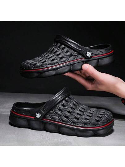 زوج من الكلوج الخفيف الوزن والمريح للرجال، مصنوع من شبكة مفرغة مانعة الانزلاق، صندل صيفي للرجال للاستخدام اليومي والخارجي، سميك القاعدة، صندل شاطئ مانع الانزلاق