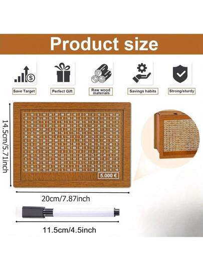 1 قطعة صندوق توفير مصنوع من الخشب، بنك خشبي قابل لإعادة الاستخدام للأطفال مع قلم تخطيطي، عداد للأهداف المخزنة (1000 يورو، 3000 يورو، 5000 يورو، 10000 يورو)، مناسب كهدية للأطفال والبالغين