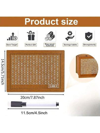 1 قطعة صندوق توفير مصنوع من الخشب، بنك خشبي قابل لإعادة الاستخدام للأطفال مع قلم تخطيطي، عداد للأهداف المخزنة (1000 يورو، 3000 يورو، 5000 يورو، 10000 يورو)، مناسب كهدية للأطفال والبالغين