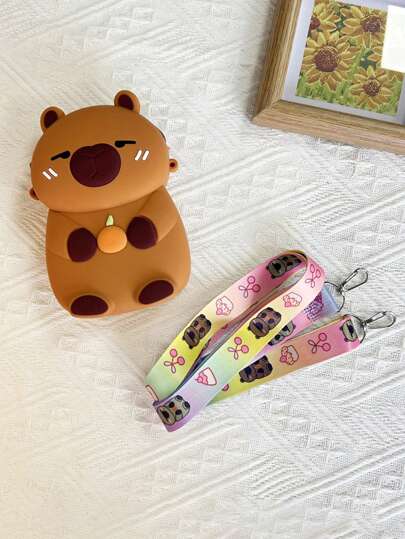 قطعة واحدة محفظة صغيرة مصنوعة من السيليكون بشكل كابيبارا لطيف، شنطة جسم عبر متراخية، محفظة تخزين محمولة بأشرطة، محفظة صغيرة مصنوعة من السيليكون بتصميم كرتوني، شنطة جسم عبر للطلاب بمحفظة صغيرة مرتاحة، بني اللون