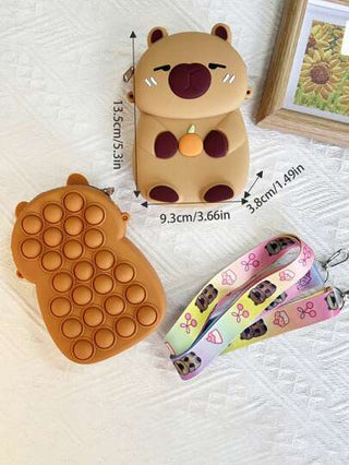 قطعة واحدة محفظة صغيرة مصنوعة من السيليكون بشكل كابيبارا لطيف، شنطة جسم عبر متراخية، محفظة تخزين محمولة بأشرطة، محفظة صغيرة مصنوعة من السيليكون بتصميم كرتوني، شنطة جسم عبر للطلاب بمحفظة صغيرة مرتاحة، بني اللون