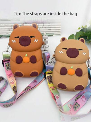 قطعة واحدة محفظة صغيرة مصنوعة من السيليكون بشكل كابيبارا لطيف، شنطة جسم عبر متراخية، محفظة تخزين محمولة بأشرطة، محفظة صغيرة مصنوعة من السيليكون بتصميم كرتوني، شنطة جسم عبر للطلاب بمحفظة صغيرة مرتاحة، بني اللون