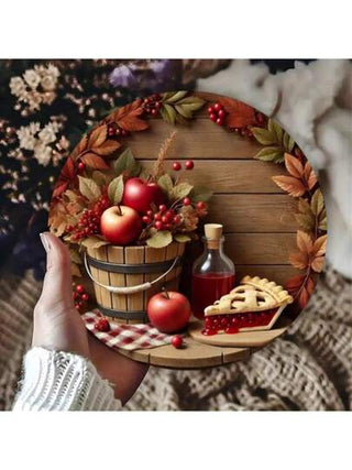 قطعة واحدة من لوحة جدارية على شكل تفاحة من الحديد على الطراز الريفي، مقاس 20.32 * 20.32 سم، بتصميم دلو قديم، ديكور منزلي للمطبخ وغرفة المعيشة والمقهى وغرفة النوم، مقاوم للماء والحرارة، بأنماط ثقب مميزة، ديكور المنزل وغرفة الديكور والحائط