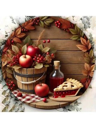 قطعة واحدة من لوحة جدارية على شكل تفاحة من الحديد على الطراز الريفي، مقاس 20.32 * 20.32 سم، بتصميم دلو قديم، ديكور منزلي للمطبخ وغرفة المعيشة والمقهى وغرفة النوم، مقاوم للماء والحرارة، بأنماط ثقب مميزة، ديكور المنزل وغرفة الديكور والحائط