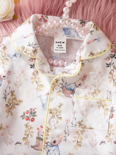 مجموعة ملابس علوية وشورت كاجوال ومريحة للبنات الصغار ، 2 قطعة، من قماش الستان المحبب والكريب باللون المشمشي