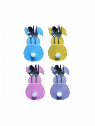 4 قطع حقيبة قفازات أدوات المائدة مصنوعة من الشعر الأرنب الأبيض، ديكورات عيد الفصح السعيد للمنزل ،غطاء أدوات المائدة على شكل أرنب ،أكسسوارات قطعة المائدة