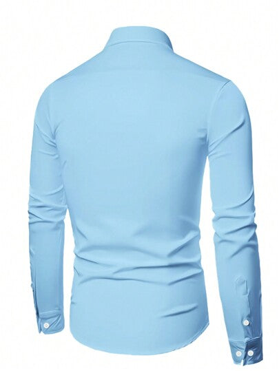 Manfinity Homme قميص رجالي بلون سادة بتصميم كاجوال بسيط، مناسب للارتداء اليومي