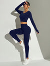 SHEIN Sport Studio طقم رياضي بدون ظهر أكمام طويلة وبنطلون لون أحادي سلس