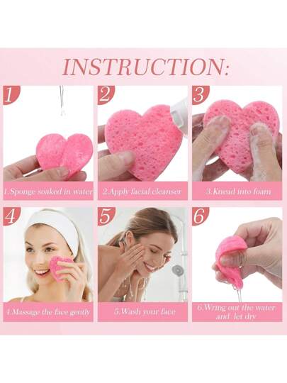 10/30/50/100 قطعة من الإسفنج بشكل قلب لغسل الوجه، لوازم التجميل والعناية بالبشرة – إسفنجة نظافة عميقة ماصة ضاغطة باللون الزهري لتدليك الوجه وطقوس التجميل اليومية، هدايا