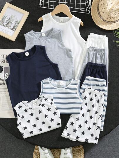 10قطعة من الأطقم المكونة من قمصان الخزي نقاط وخطوط واطواق ذات خصر مرن مناسبة للأولاد، مناسبة للاستخدام الخارجي ، المدرسة ، الشارع ، الحفلات ، المنزل ، بأداء عالي بتكلفة معقولة