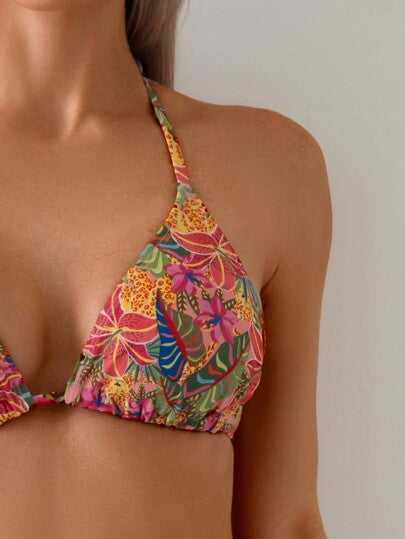 مجموعة بكيني مطبوعة بطبعة استوائية ، طبعة عشوائية