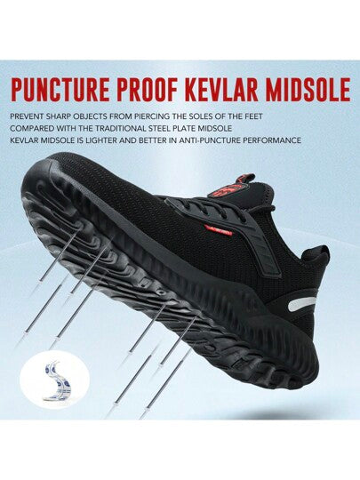 أحذية أمان الرجال ذات أطراف معدنية، نسيج علوي قابل للتنفس، وسط كيفلار مقاوم للثقب، نعل مطاطي مضاد للانزلاق