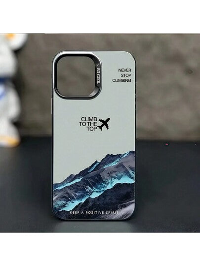 حافظة هاتف بطبعة طائرة سوداء ومناظر جبلية وشعار نصي إنجليزي متوافقة مع iPhone 16 برو ماكس/15/14 بلس/13/12/11