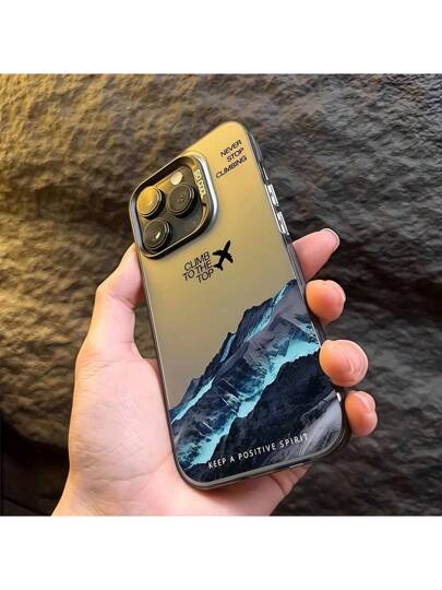 حافظة هاتف بطبعة طائرة سوداء ومناظر جبلية وشعار نصي إنجليزي متوافقة مع iPhone 16 برو ماكس/15/14 بلس/13/12/11