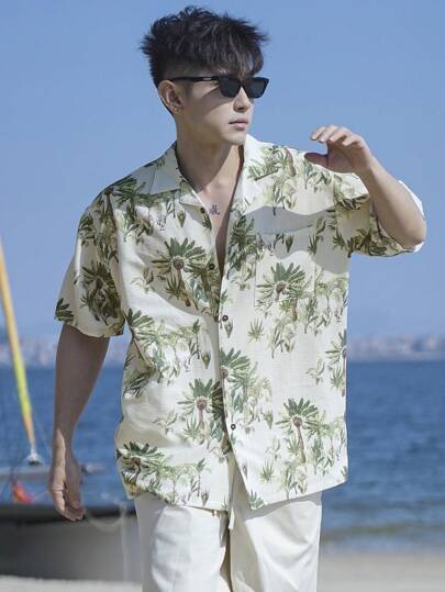 DAZY قميص هاواي للرجال مطبوع بالأزهار بشكل كامل ، ملائم للربيع والصيف